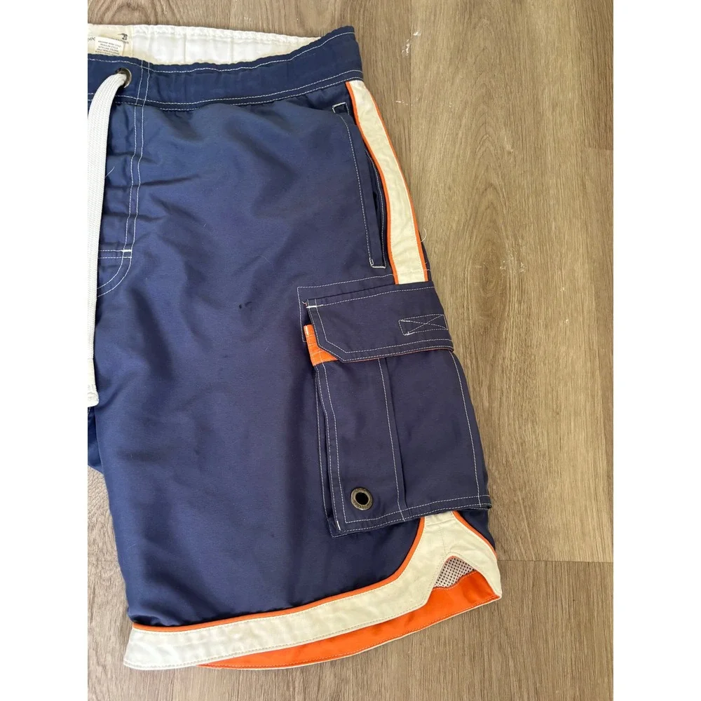 Duck Head Jeans Mens Navy Blue Board Shorts Orange White Stripe Cargo Size L